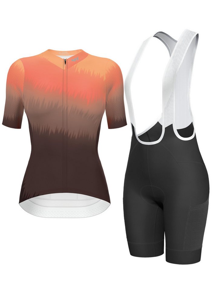 Wulibike Radtrikot Damen Fahrrad-Set Sunset Race Fit, ultraleichte Fahrradbekleidungsset (2-tlg) Zweiteiliges Set mit Kurzarm-Radtrikot und Trägerhose für Damen Bild 4