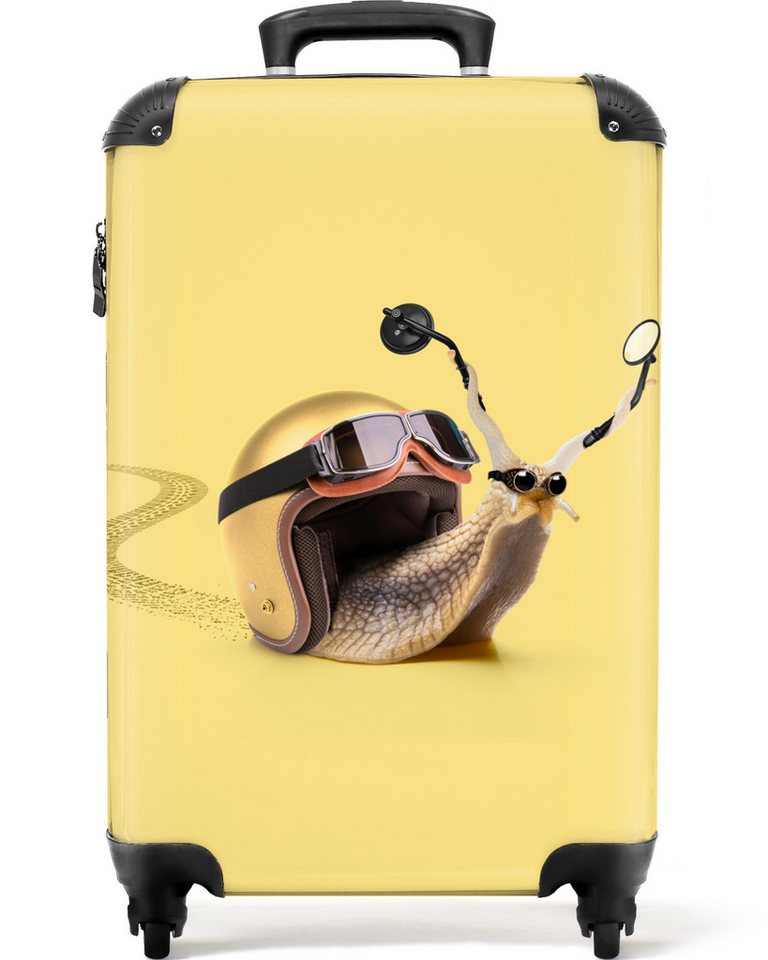 NoBoringSuitcases.com© Hartschalen-Trolley Schnecke - Helm - Rennsport - Kinder 55x35x20cm, Handgepäck Koffer, Hartschalenkoffer Kinder, Reisekoffer Jungen