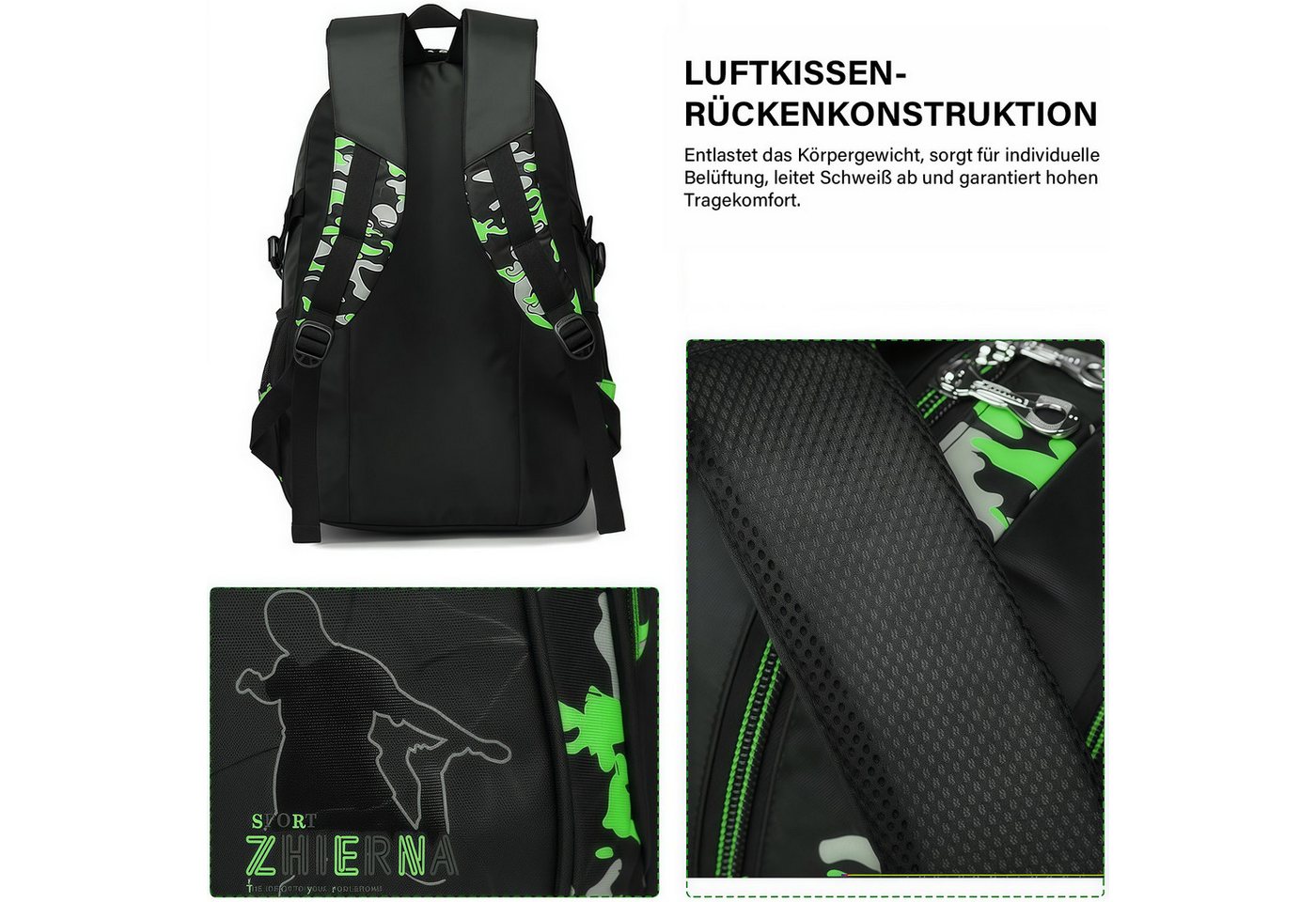 MOPUEA Schulrucksack Schulrucksack-Set Jungen Teenager coole Camouflage-Büchertaschen, mit Lunchbox, Federmäppchen, 3-teilig Bild 5