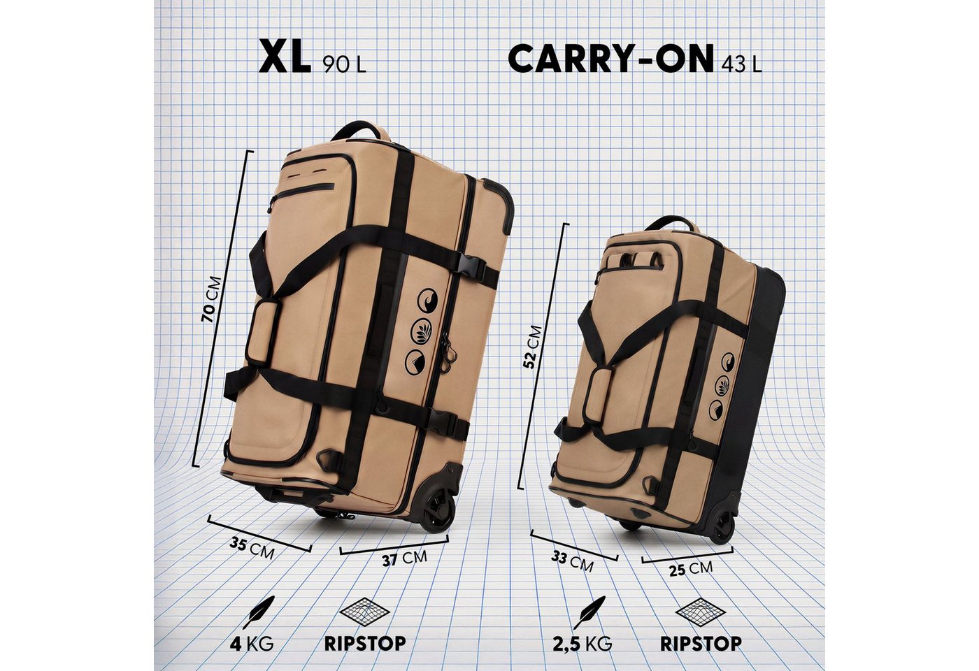 SONS OF ALOHA Koffer 3in1 Reisetasche, Koffer & Rucksack FLOW Schuhfach Handgepäck beige, 3in1 Hybrid Handgepäck Koffer & Rucksack aus recycelten Materialen Bild 4