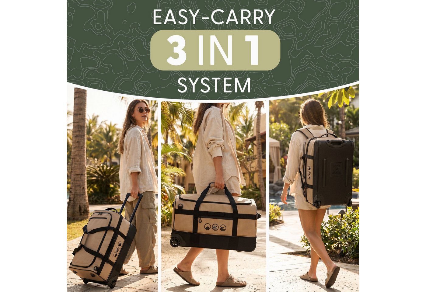 SONS OF ALOHA Koffer 3in1 Reisetasche, Koffer & Rucksack FLOW Schuhfach Handgepäck beige, 3in1 Hybrid Handgepäck Koffer & Rucksack aus recycelten Materialen Bild 5