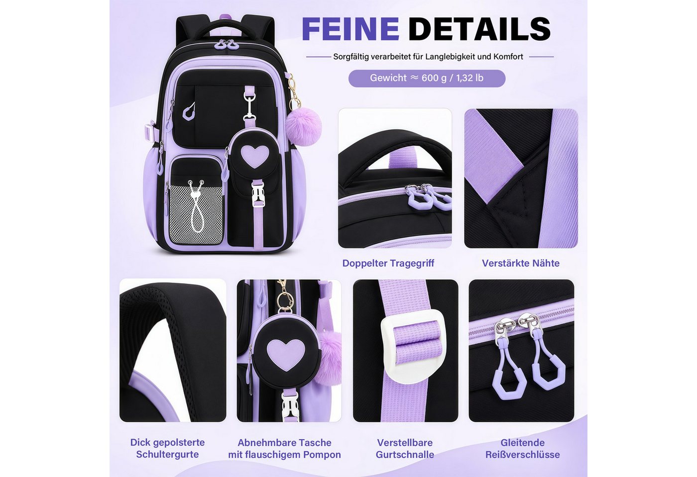 MOPUEA Schulrucksack Schulrucksack Set 3-tlg Wasserabweisend Ergonomisch mit Viele Fächer (3-teiliges Schulrucksack Set für Schule und Freizeit, 3-teiliges Schulrucksack Set für Schule und Freizeit), 17,6 Zoll Laptopfach leicht ergonomisch isolierte Lunch Tasche