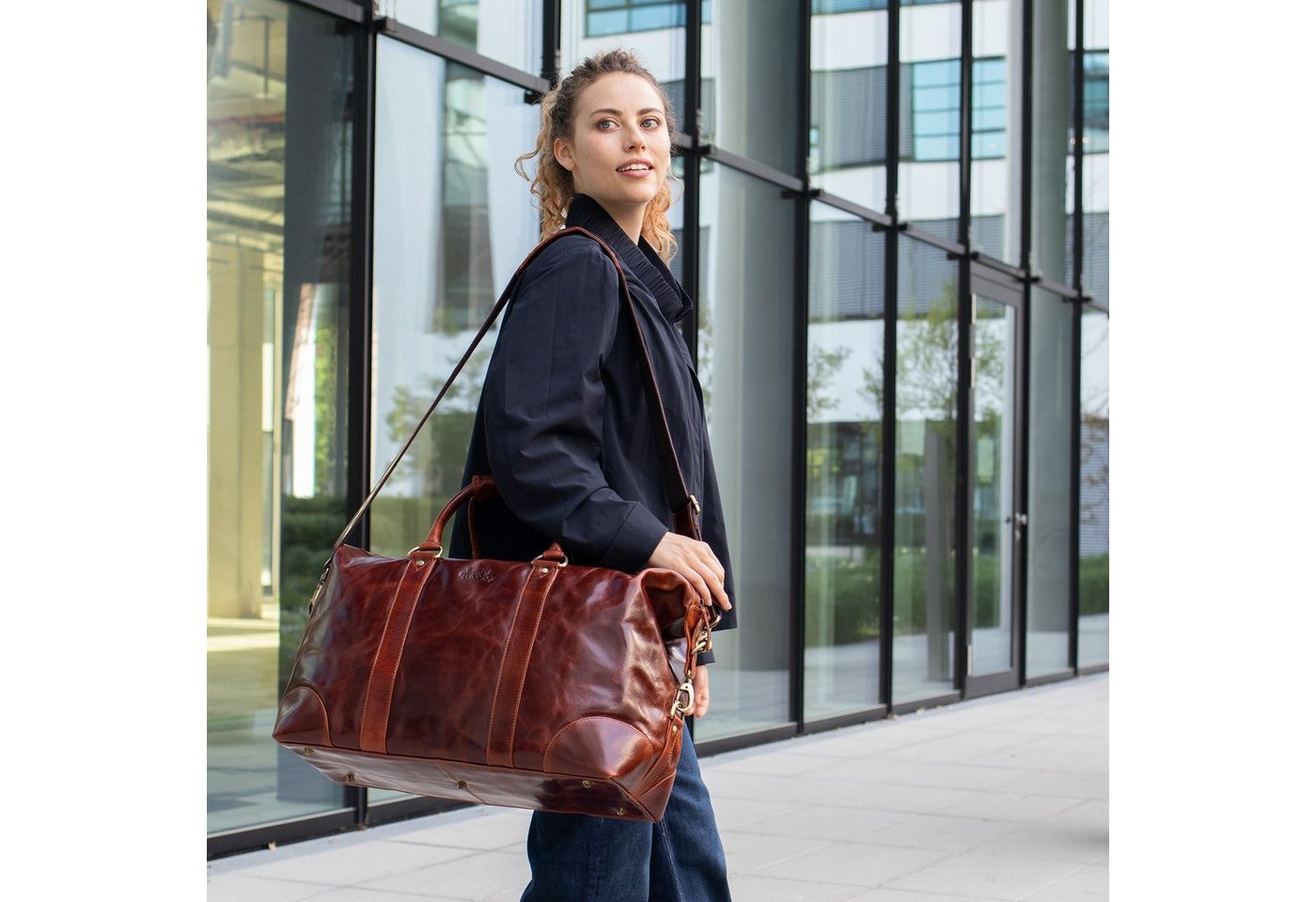 SID & VAIN Reisetasche echt Leder Weekender groß Ledertasche tan AUSTIN, Echtleder Reisegepäck für Damen & Herren, Sporttasche XL Hellbraun Bild 3