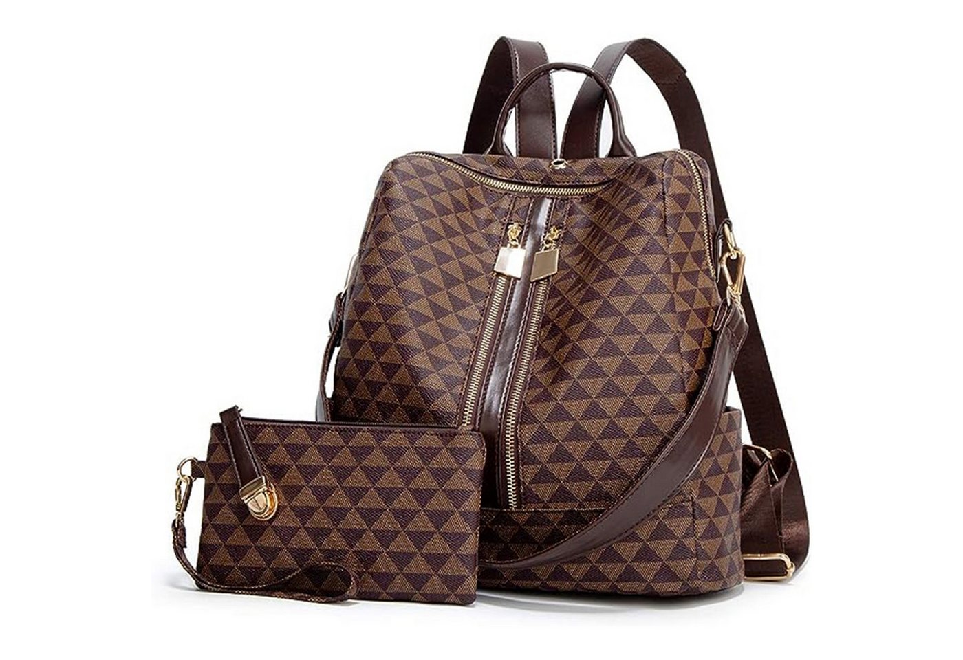 REDOM Rucksack Handtasche Freizeitrucksack Umhängetasche (32x32x14 cm Lederrucksäcke mit 20x11 cm Handtasche Kunstleder, 2-tlg., Schultertasche, Schule Rucksack, Notebook Laptop Tasche, Vintage), für Damen Freizeit Arbeit Business Reisen Bild 2