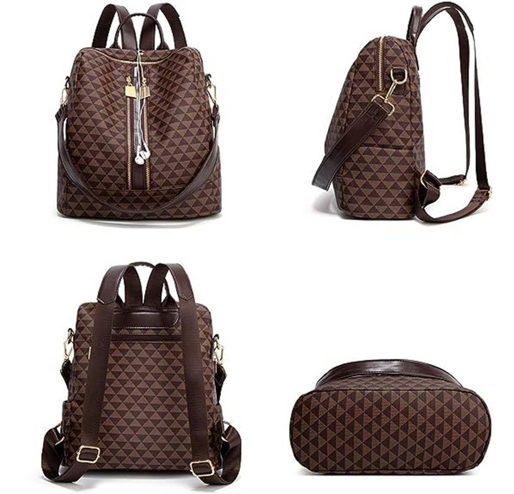 REDOM Rucksack Handtasche Freizeitrucksack Umhängetasche (32x32x14 cm Lederrucksäcke mit 20x11 cm Handtasche Kunstleder, 2-tlg., Schultertasche, Schule Rucksack, Notebook Laptop Tasche, Vintage), für Damen Freizeit Arbeit Business Reisen Bild 4