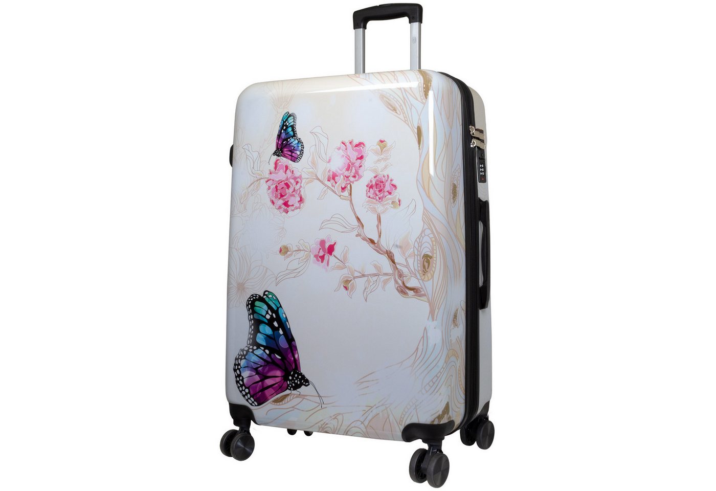 Trendyshop365 Hartschalen-Trolley Hartschalenkoffer mit Schmetterlings-Motiv und Doppelrollen, Zahlenschloss, Dehnfalte, Schmetterling Bild 2