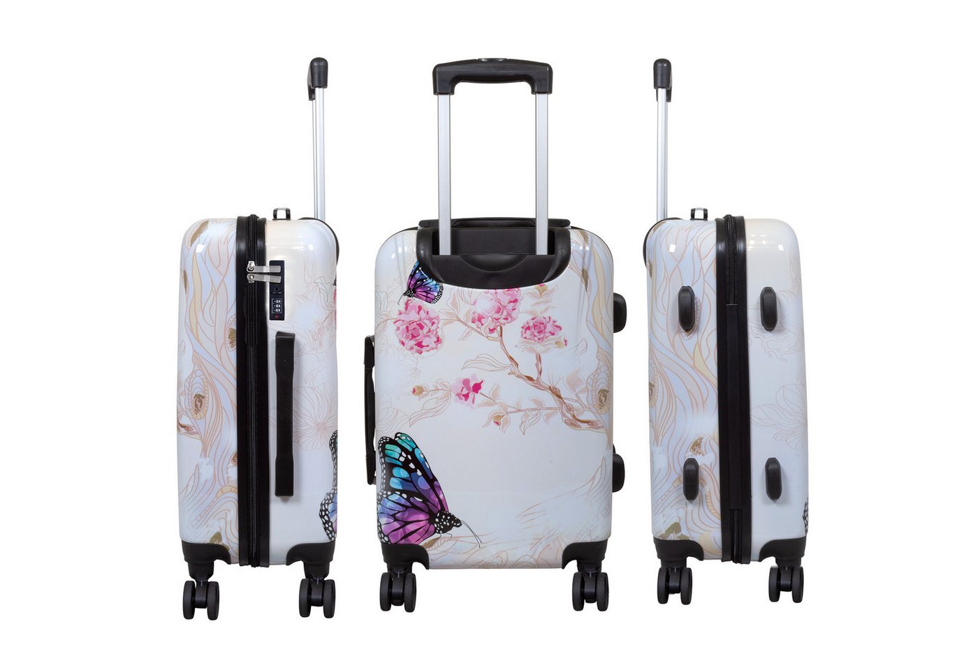 Trendyshop365 Hartschalen-Trolley Hartschalenkoffer mit Schmetterlings-Motiv und Doppelrollen, Zahlenschloss, Dehnfalte, Schmetterling Bild 5