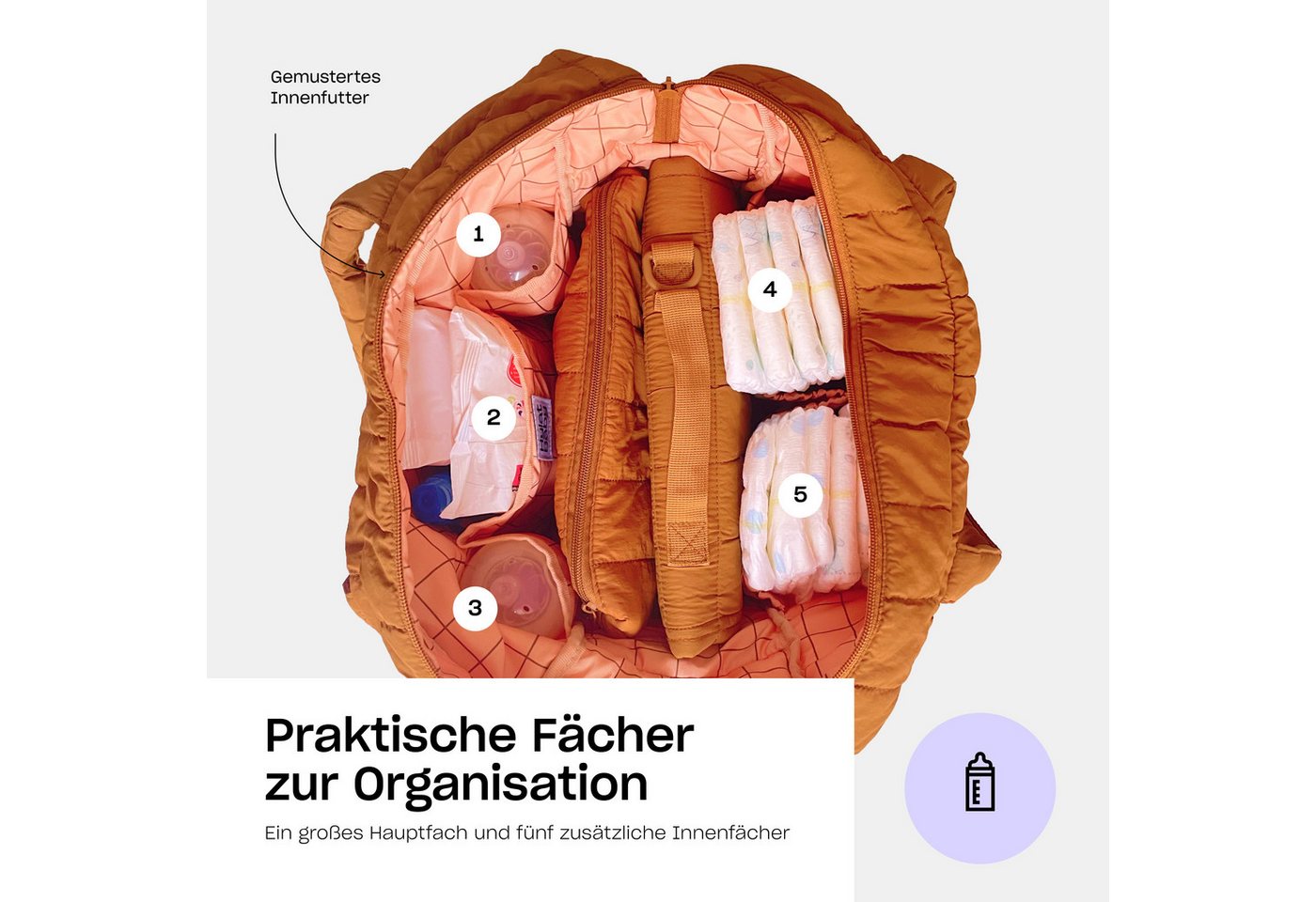 Hylat Baby Wickeltasche Wickeltasche - gesteppte Tasche für Windeln und Kindersachen - Braun (1-tlg), Gesteppte Tasche für Windeln und Kindersachen - Braun