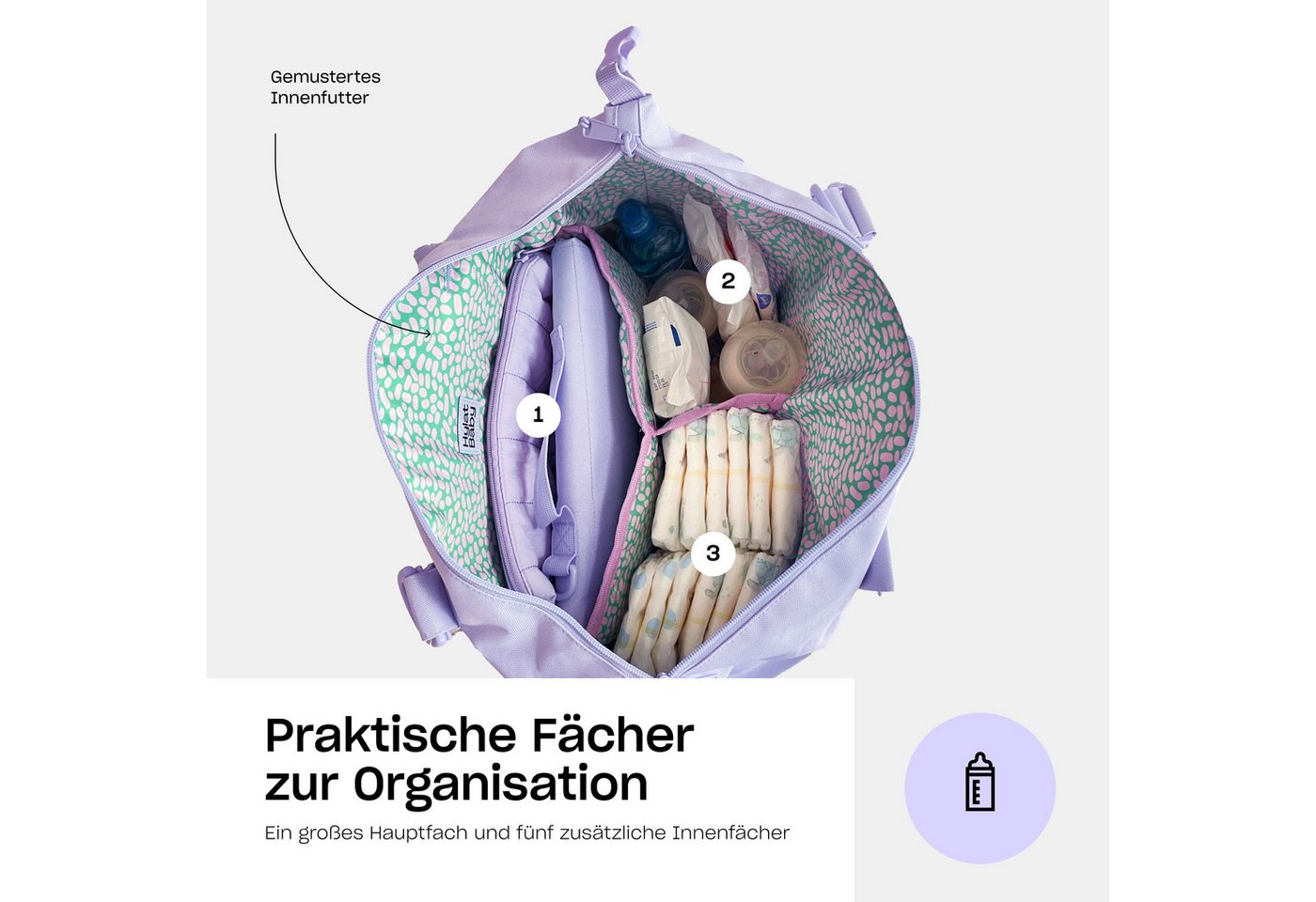 Hylat Baby Wickeltasche Wickeltasche - gesteppte Tasche für Windeln und Kindersachen - Lila (1-tlg), Gesteppte Tasche für Windeln und Kindersachen - Lila