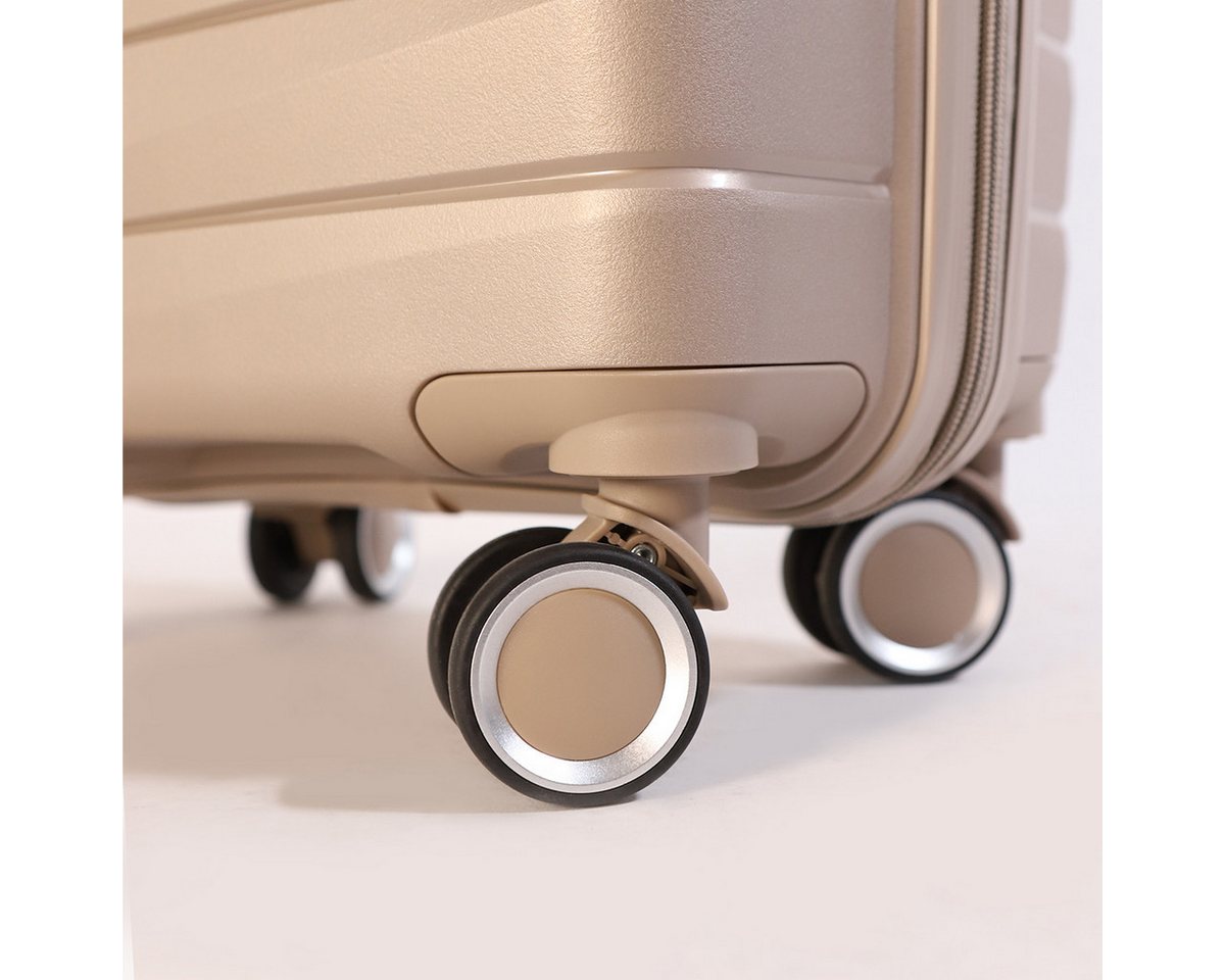 NEWCOM Hartschalen-Trolley Hartschalenkoffer / PP Reisekoffer / Ultra Leichter Rollkoffer, 4 Rollen, 3er-Set (20‘’/24‘’/28), Champagner, TSA-Zahlenschloss