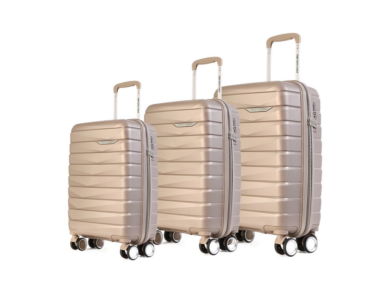 NEWCOM Hartschalen-Trolley Hartschalenkoffer / PP Reisekoffer / Ultra Leichter Rollkoffer, 4 Rollen, 3er-Set (20‘’/24‘’/28), Champagner, TSA-Zahlenschloss Bild 2