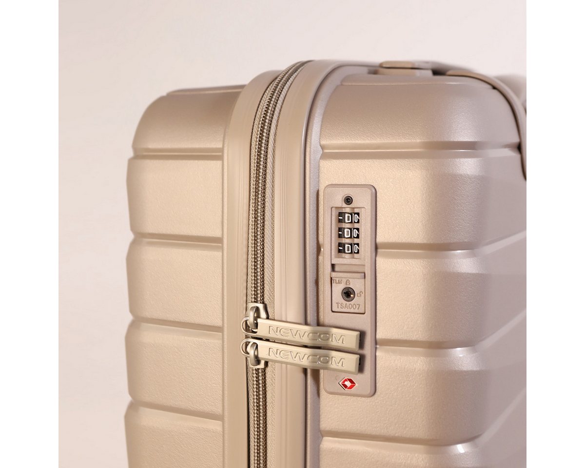 NEWCOM Hartschalen-Trolley Hartschalenkoffer / PP Reisekoffer / Ultra Leichter Rollkoffer, 4 Rollen, 3er-Set (20‘’/24‘’/28), Champagner, TSA-Zahlenschloss Bild 3