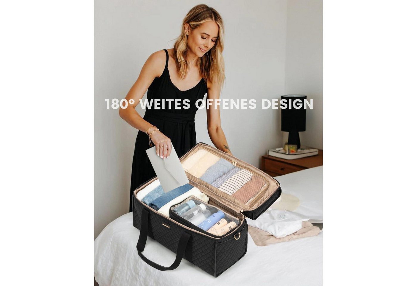 LuxusKollektion Weekender Reisetasche Damen Große Öffnung Schwarz Wasserdicht Krankenhaustasche