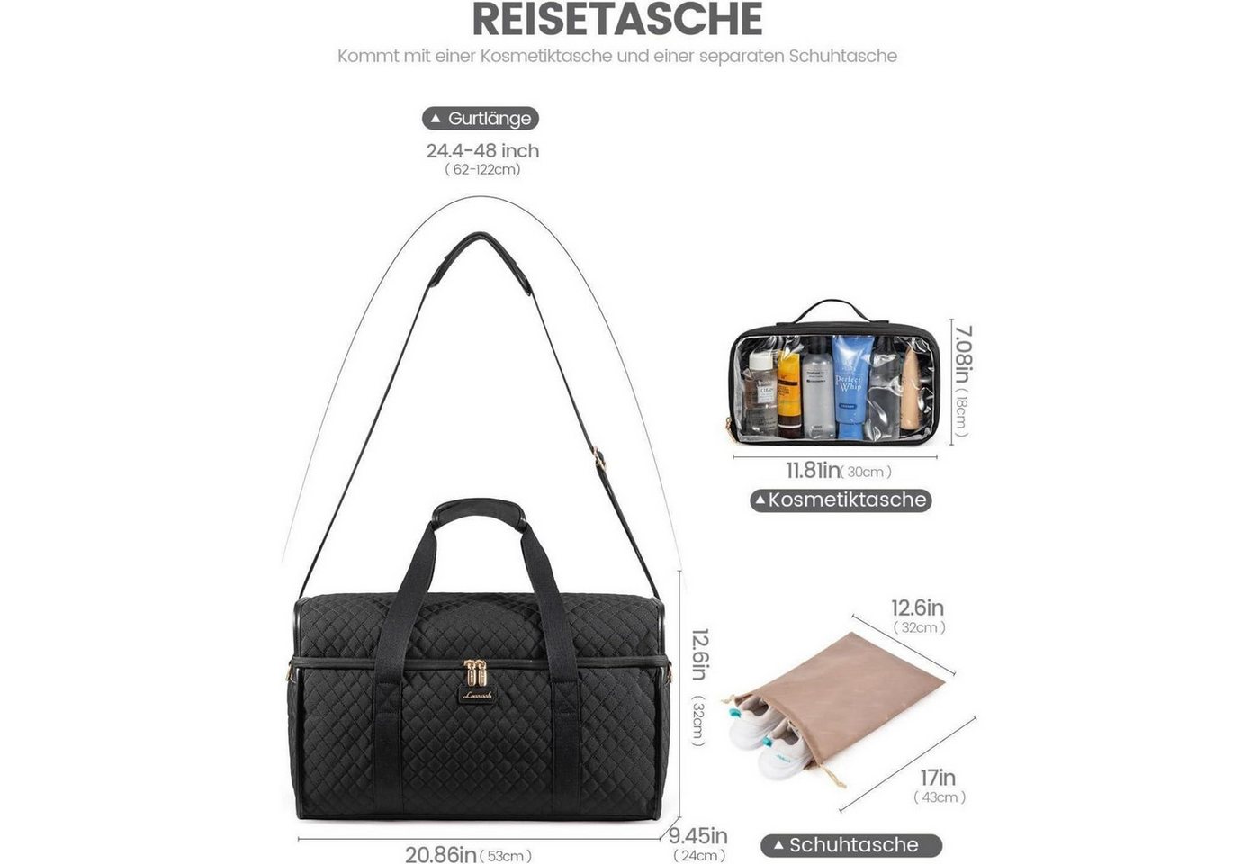 LuxusKollektion Weekender Reisetasche Damen Große Öffnung Schwarz Wasserdicht Krankenhaustasche Bild 2