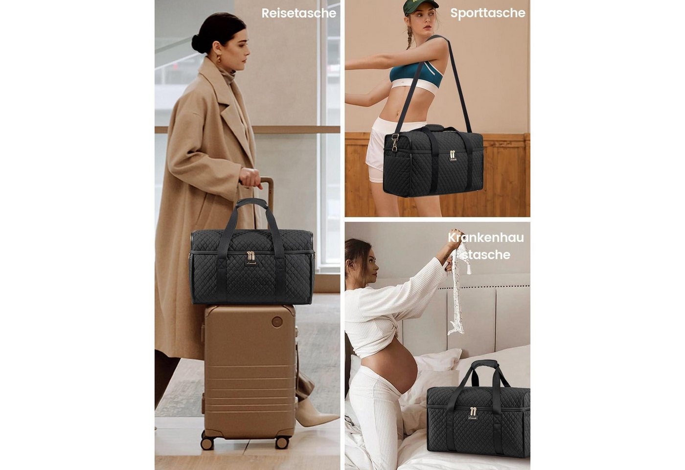 LuxusKollektion Weekender Reisetasche Damen Große Öffnung Schwarz Wasserdicht Krankenhaustasche Bild 3