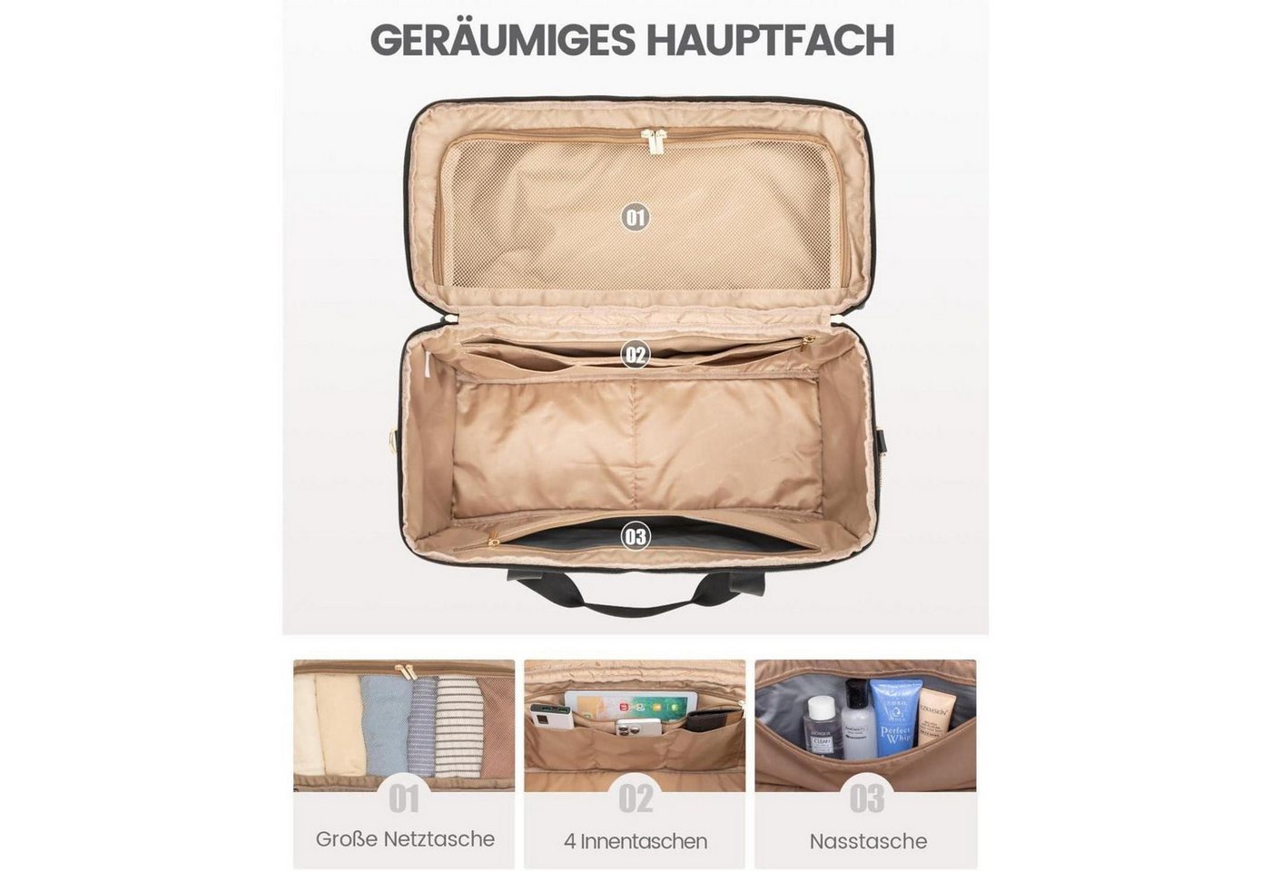LuxusKollektion Weekender Reisetasche Damen Große Öffnung Schwarz Wasserdicht Krankenhaustasche Bild 4