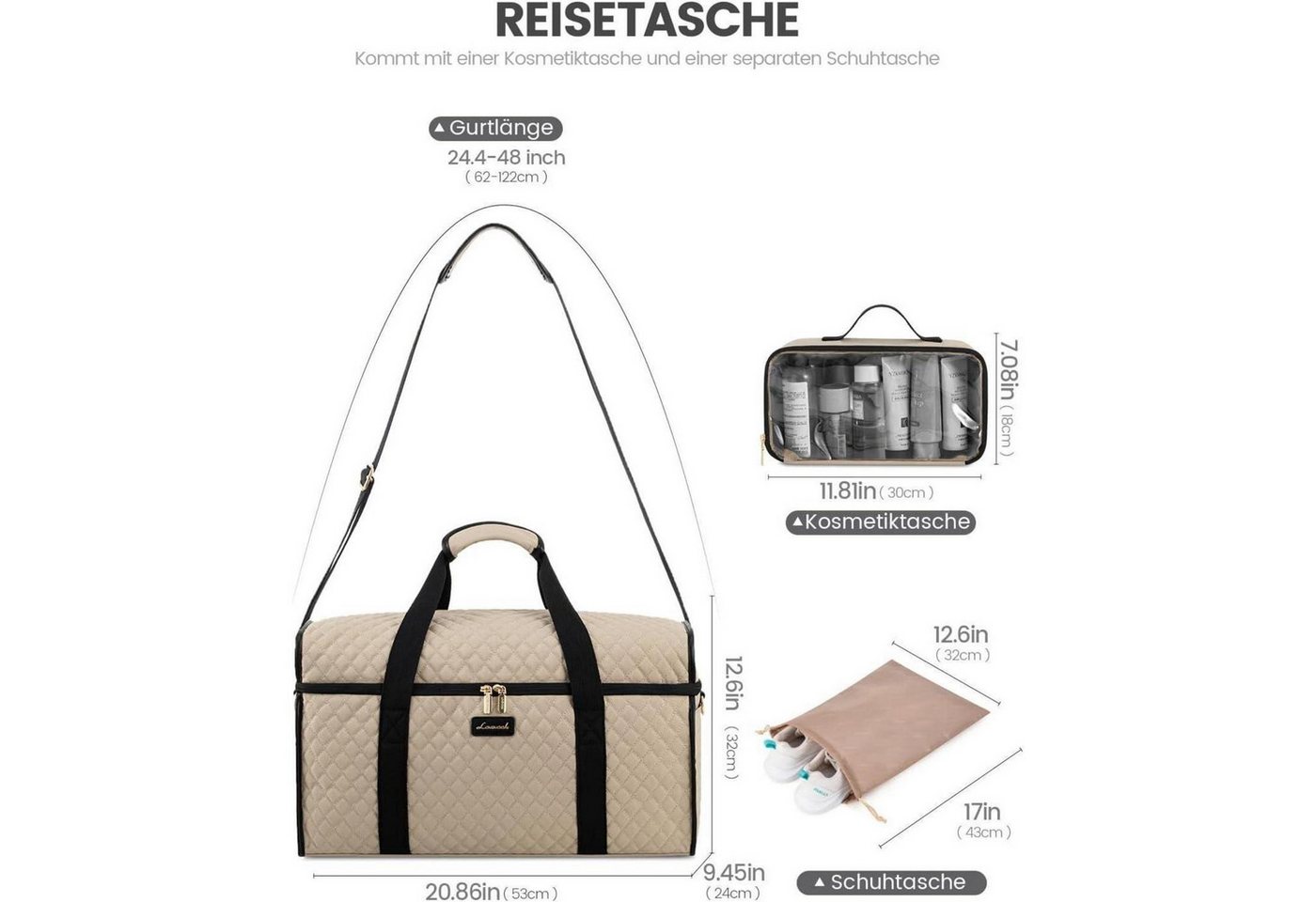 LuxusKollektion Weekender Reisetasche Weekender Damen Groß Wasserdicht Handgepäck Flugzeug Sport Bild 4