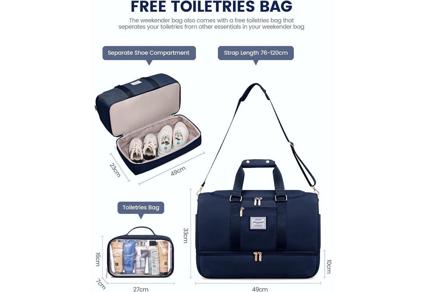 LuxusKollektion Reisetasche Sporttasche Damen Weekender Reisetasche mit Schuhfach Nassfach Bild 5