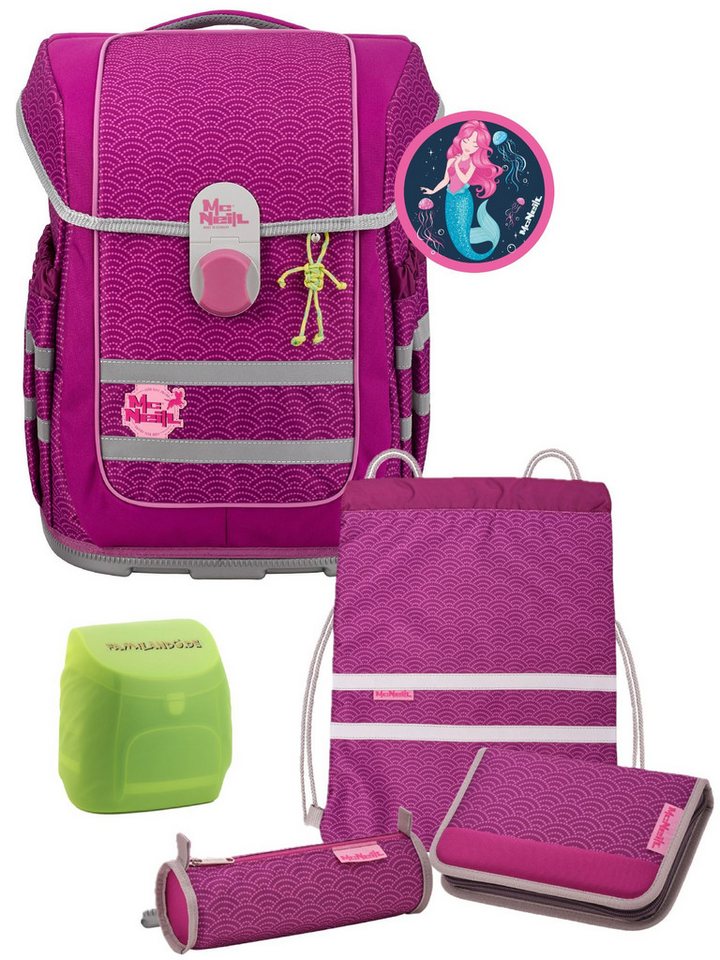 McNeill Schulranzen Ergo Complete 1.-4. Klasse ergonomisch, leicht, Volumen 20 Liter (Set, 6-tlg., inkl. Federmäppchen, Turnbeutel, Schlamper und Motivmagnet), ClickFlex-Rückensystem, Reflektoren, inkl. McAddy Meerjungfrau Bild 4