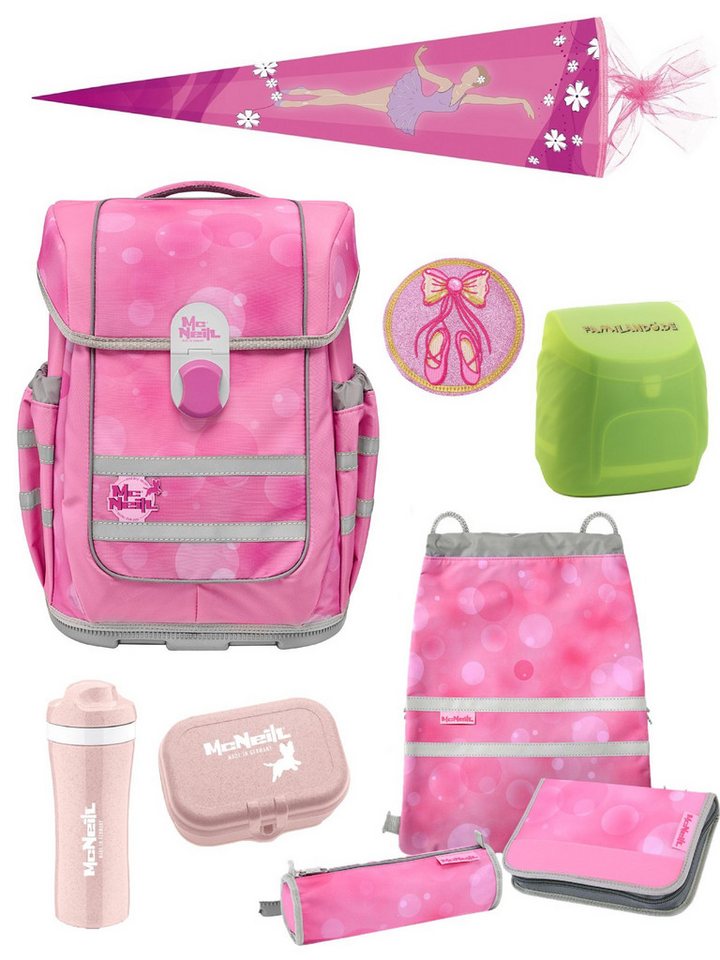 McNeill Schulranzen Ergo Complete 1.-4. Klasse ergonomisch, leicht, Volumen 20 Liter (Set, 9-tlg., inkl. Brotdose, Trinkflasche und Schultüte / Zuckertüte 85cm), ClickFlex-Rückensystem, Reflektoren, inkl. McAddy Ballerina Bild 3