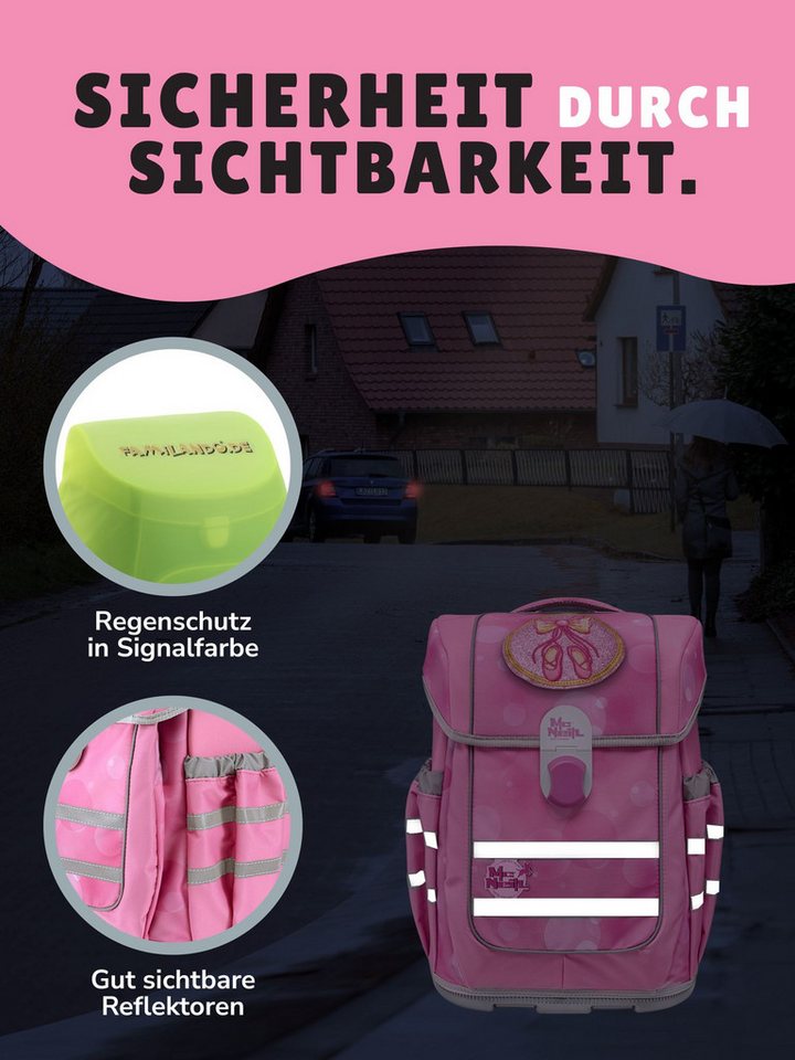 McNeill Schulranzen Ergo Complete 1.-4. Klasse ergonomisch, leicht, Volumen 20 Liter (Set, 9-tlg., inkl. Brotdose, Trinkflasche und Schultüte / Zuckertüte 85cm), ClickFlex-Rückensystem, Reflektoren, inkl. McAddy Ballerina Bild 4