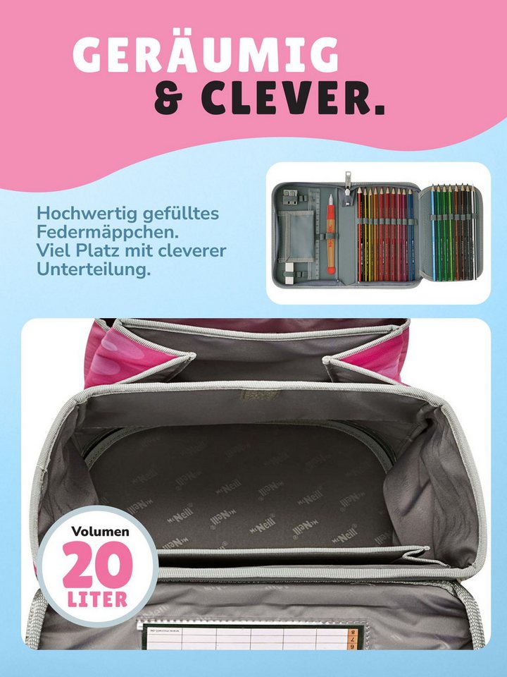McNeill Schulranzen Ergo Complete 1.-4. Klasse ergonomisch, leicht, Volumen 20 Liter (Set, 9-tlg., inkl. Brotdose, Trinkflasche und Schultüte / Zuckertüte 85cm), ClickFlex-Rückensystem, Reflektoren, inkl. McAddy Ballerina Bild 5