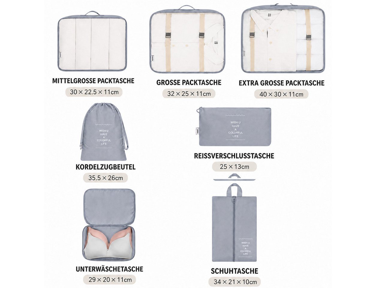 Forrlite Kofferorganizer Kofferorganizer 7-teiliges Set, Packing Cubes, Reise Packtaschen (Kofferorganizer Koffer Organizer Set 7-teiliges, Packing Cubes, Reise Packtaschen) Bild 2
