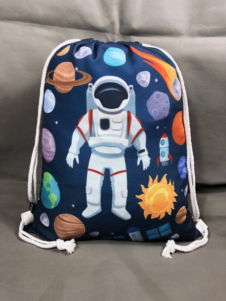 HECKBO Turnbeutel Kinder Turnbeutel mit Astronaut Weltraum Motiven Unisex Kindergarten, Krippe, Reise, Sport, geeignet als Gymsack, Rucksack, Spieltasche, Sportbeutel, Schuhbeutel - für Mädchen und Jungen
