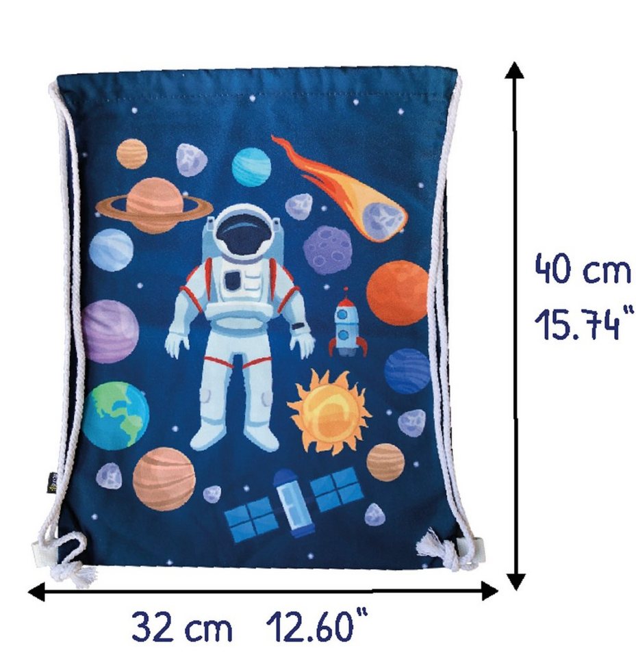 HECKBO Turnbeutel Kinder Turnbeutel mit Astronaut Weltraum Motiven Unisex Kindergarten, Krippe, Reise, Sport, geeignet als Gymsack, Rucksack, Spieltasche, Sportbeutel, Schuhbeutel - für Mädchen und Jungen Bild 2