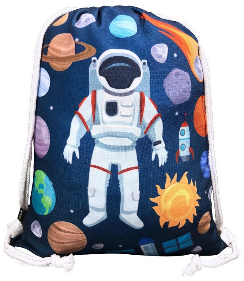 HECKBO Turnbeutel Kinder Turnbeutel mit Astronaut Weltraum Motiven Unisex Kindergarten, Krippe, Reise, Sport, geeignet als Gymsack, Rucksack, Spieltasche, Sportbeutel, Schuhbeutel - für Mädchen und Jungen Bild 3