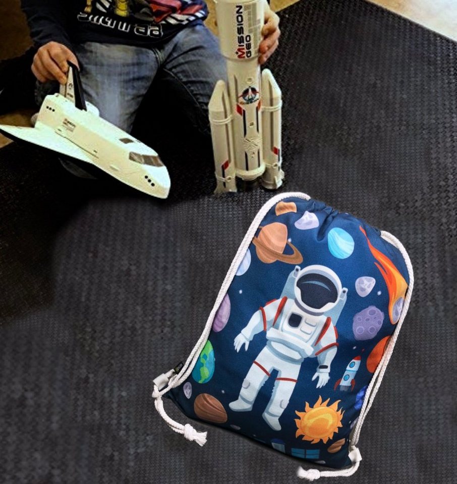 HECKBO Turnbeutel Kinder Turnbeutel mit Astronaut Weltraum Motiven Unisex Kindergarten, Krippe, Reise, Sport, geeignet als Gymsack, Rucksack, Spieltasche, Sportbeutel, Schuhbeutel - für Mädchen und Jungen Bild 4