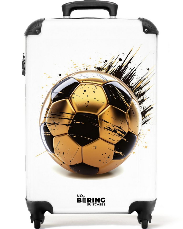 NoBoringSuitcases.com© Kinderkoffer Gold-schwarzer Fußball mit Farbspritzern 55x35x20cm, 4 Rollen, Kinder Koffer Klein, Trolley Handgepäck, Reisekoffer Bild 2