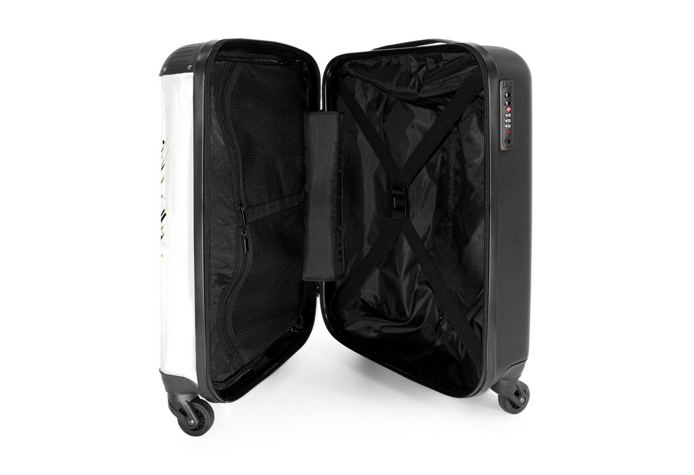 NoBoringSuitcases.com© Kinderkoffer Gold-schwarzer Fußball mit Farbspritzern 55x35x20cm, 4 Rollen, Kinder Koffer Klein, Trolley Handgepäck, Reisekoffer Bild 4