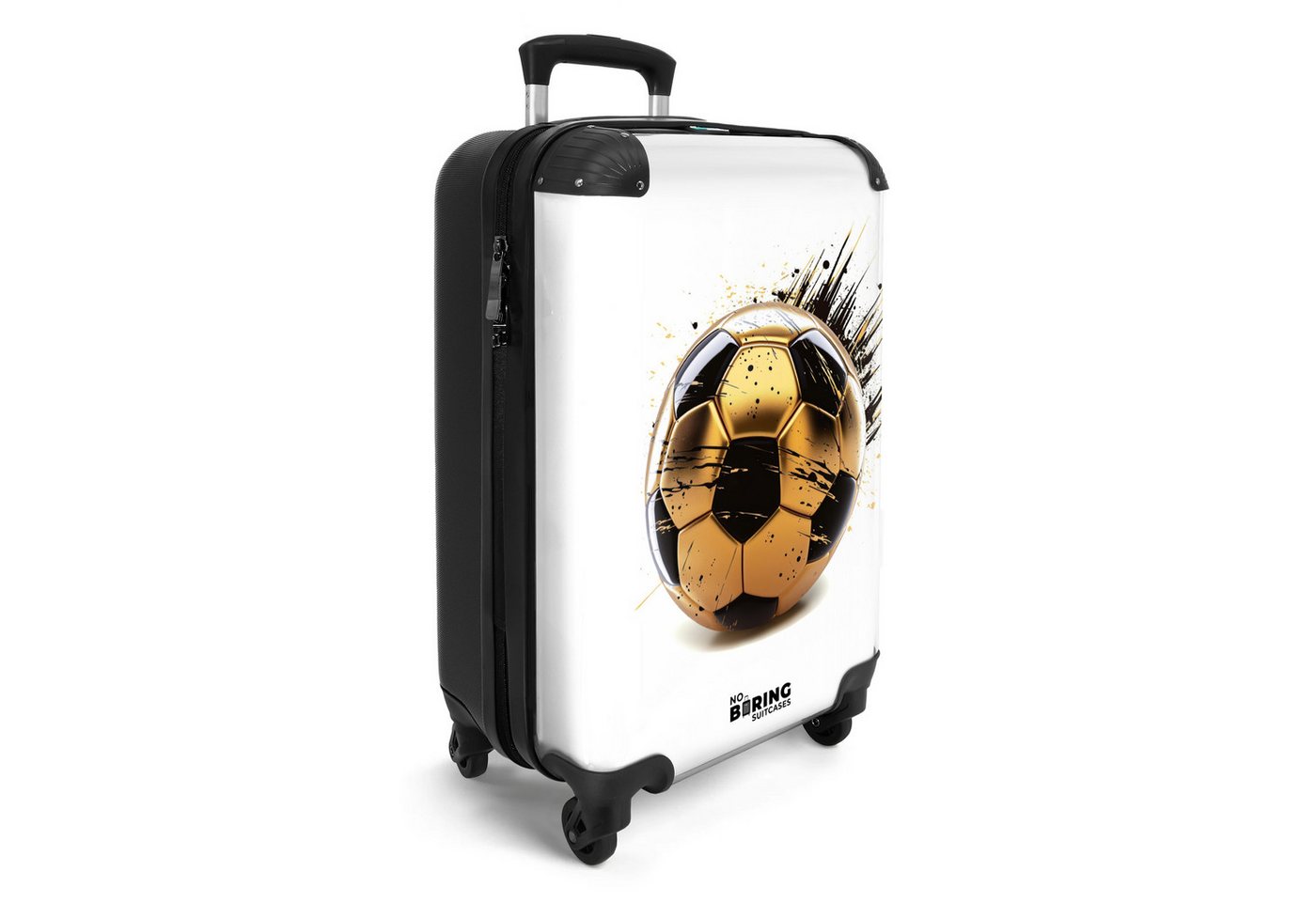 NoBoringSuitcases.com© Kinderkoffer Gold-schwarzer Fußball mit Farbspritzern 55x35x20cm, 4 Rollen, Kinder Koffer Klein, Trolley Handgepäck, Reisekoffer Bild 5