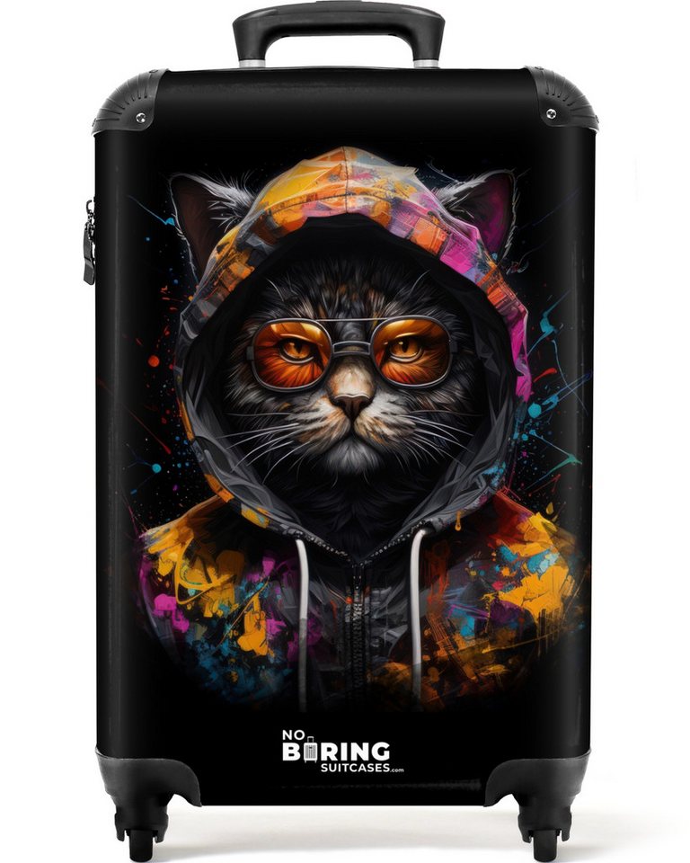 NoBoringSuitcases.com© Hartschalen-Trolley Katze mit bunter Weste und orangefarbener Brille 55x35x20cm, 4 Rollen, Reisetasche mit Rollen, Koffer Handgepäck Flugzeug Bild 5