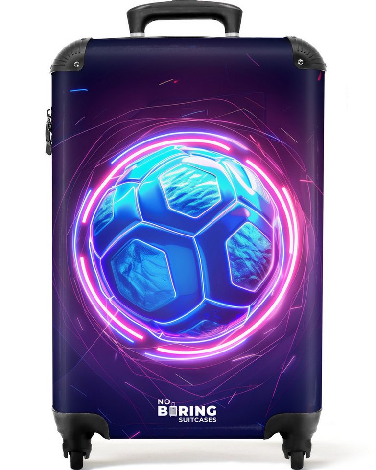 NoBoringSuitcases.com© Kinderkoffer Fußball in blauer Neonfarbe 55x35x20cm, 4 Rollen, Kinder Koffer Klein, Trolley Handgepäck, Reisekoffer Bild 2
