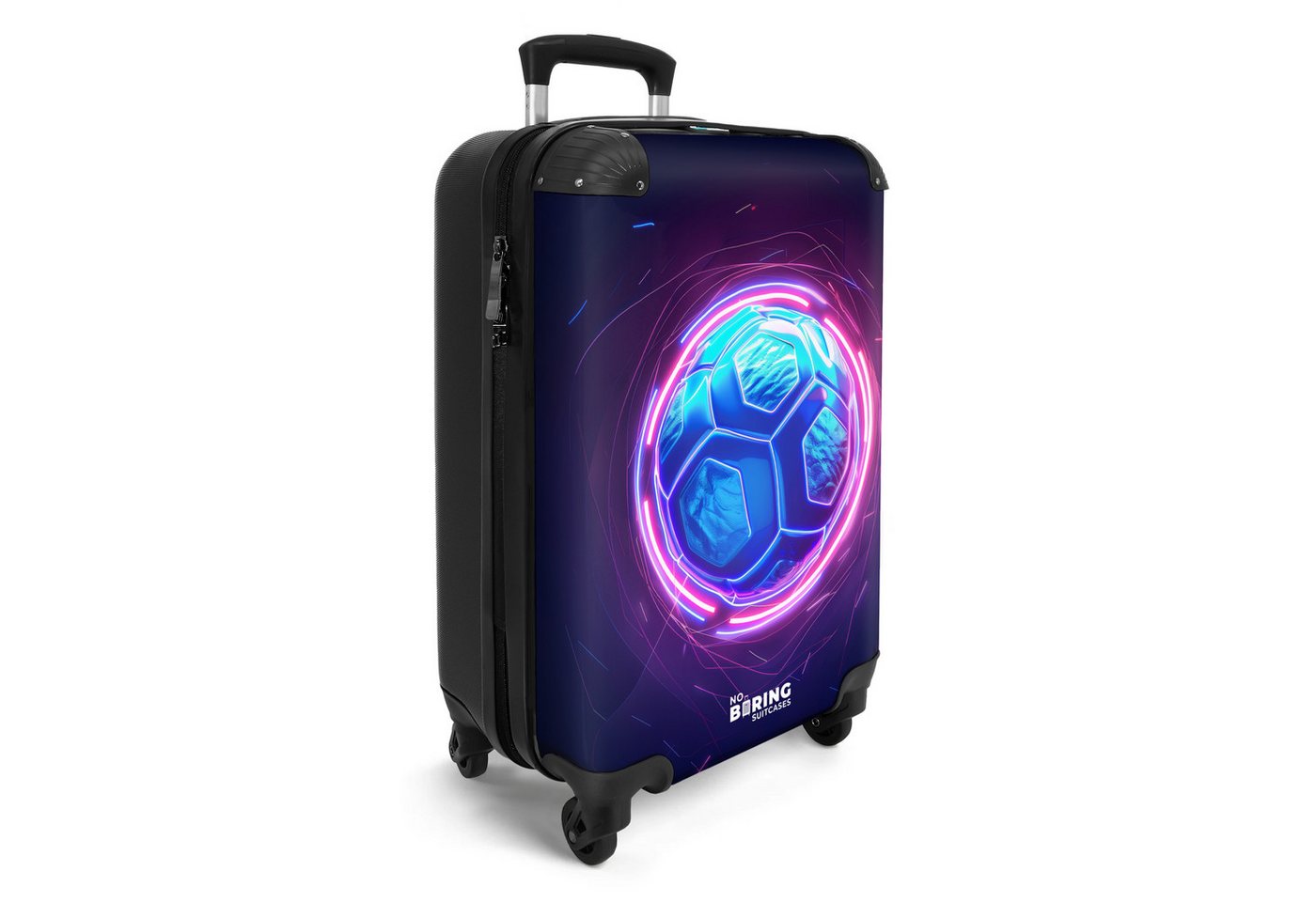 NoBoringSuitcases.com© Kinderkoffer Fußball in blauer Neonfarbe 55x35x20cm, 4 Rollen, Kinder Koffer Klein, Trolley Handgepäck, Reisekoffer Bild 4