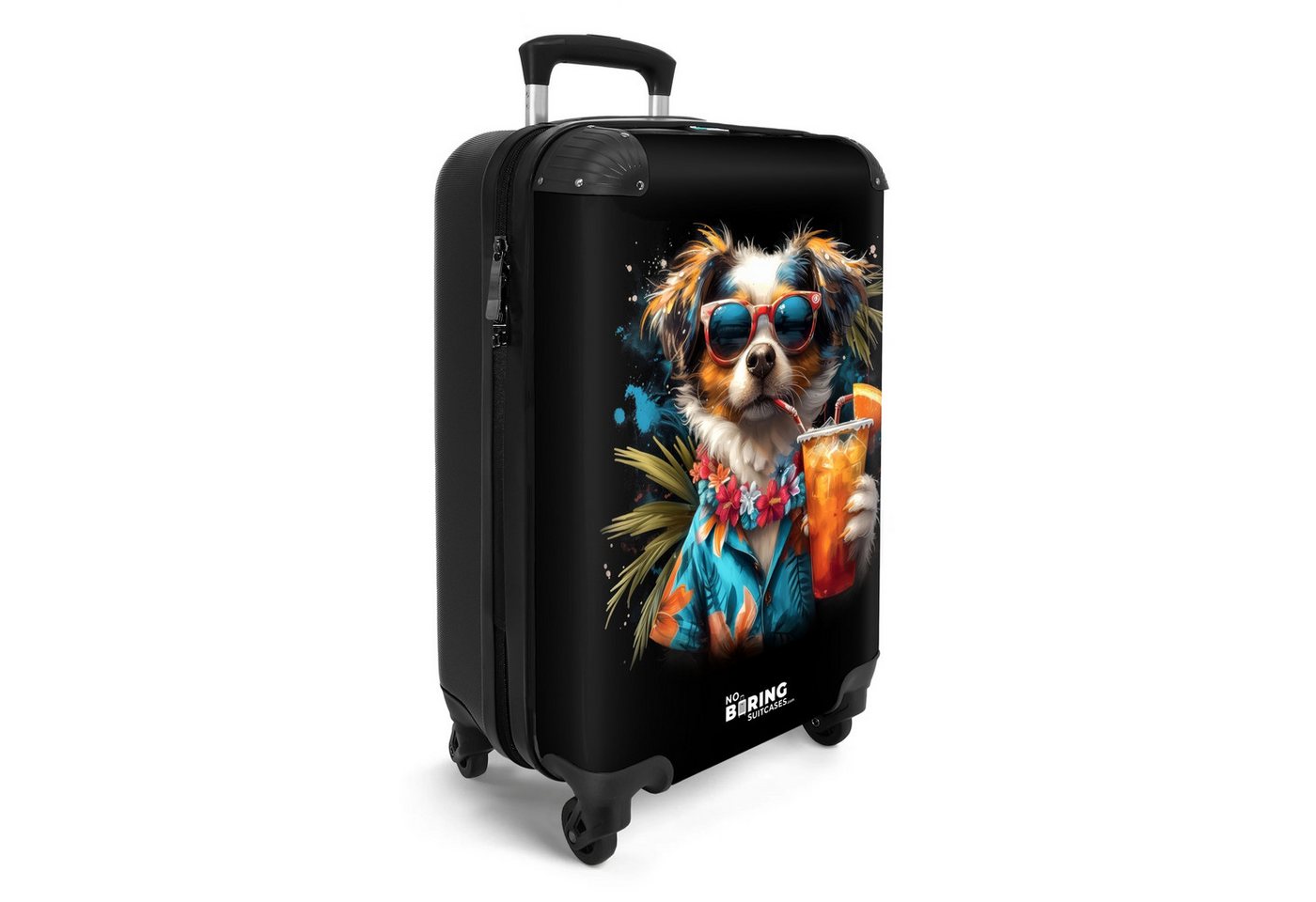 NoBoringSuitcases.com© Hartschalen-Trolley Hund in tropischen Sphären 55x35x20cm, Reisetasche mit Rollen, Koffer Handgepäck Flugzeug