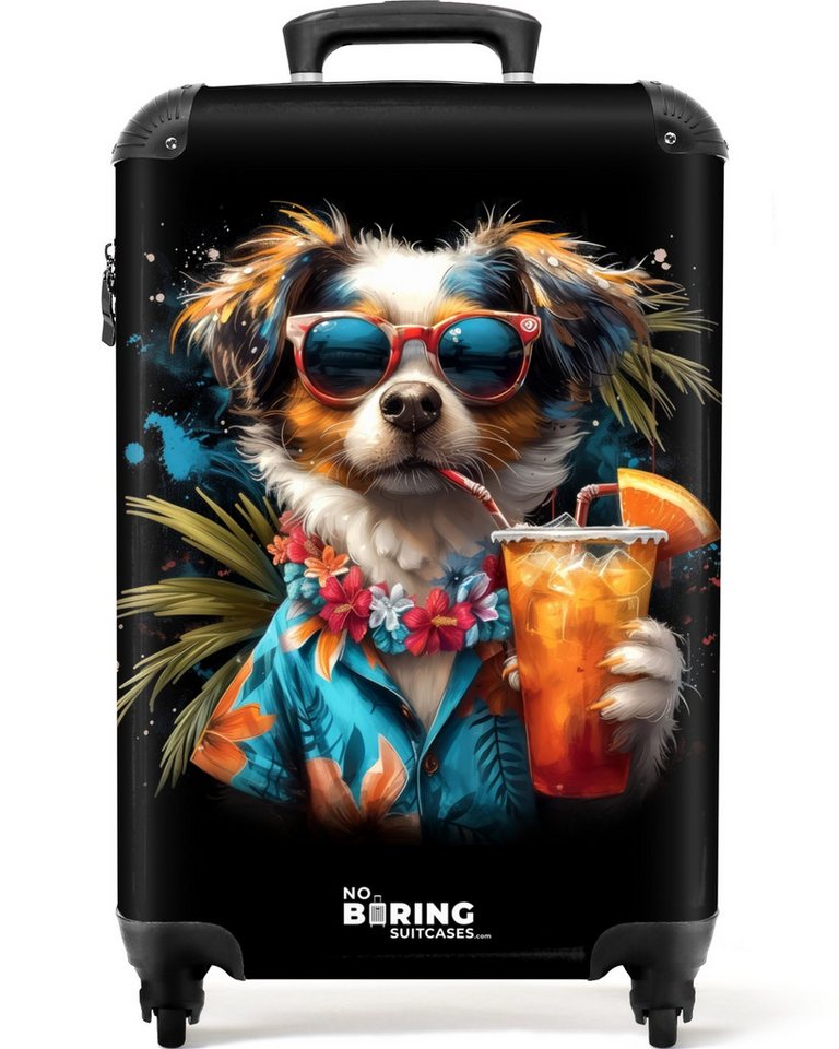 NoBoringSuitcases.com© Hartschalen-Trolley Hund in tropischen Sphären 55x35x20cm, Reisetasche mit Rollen, Koffer Handgepäck Flugzeug Bild 5