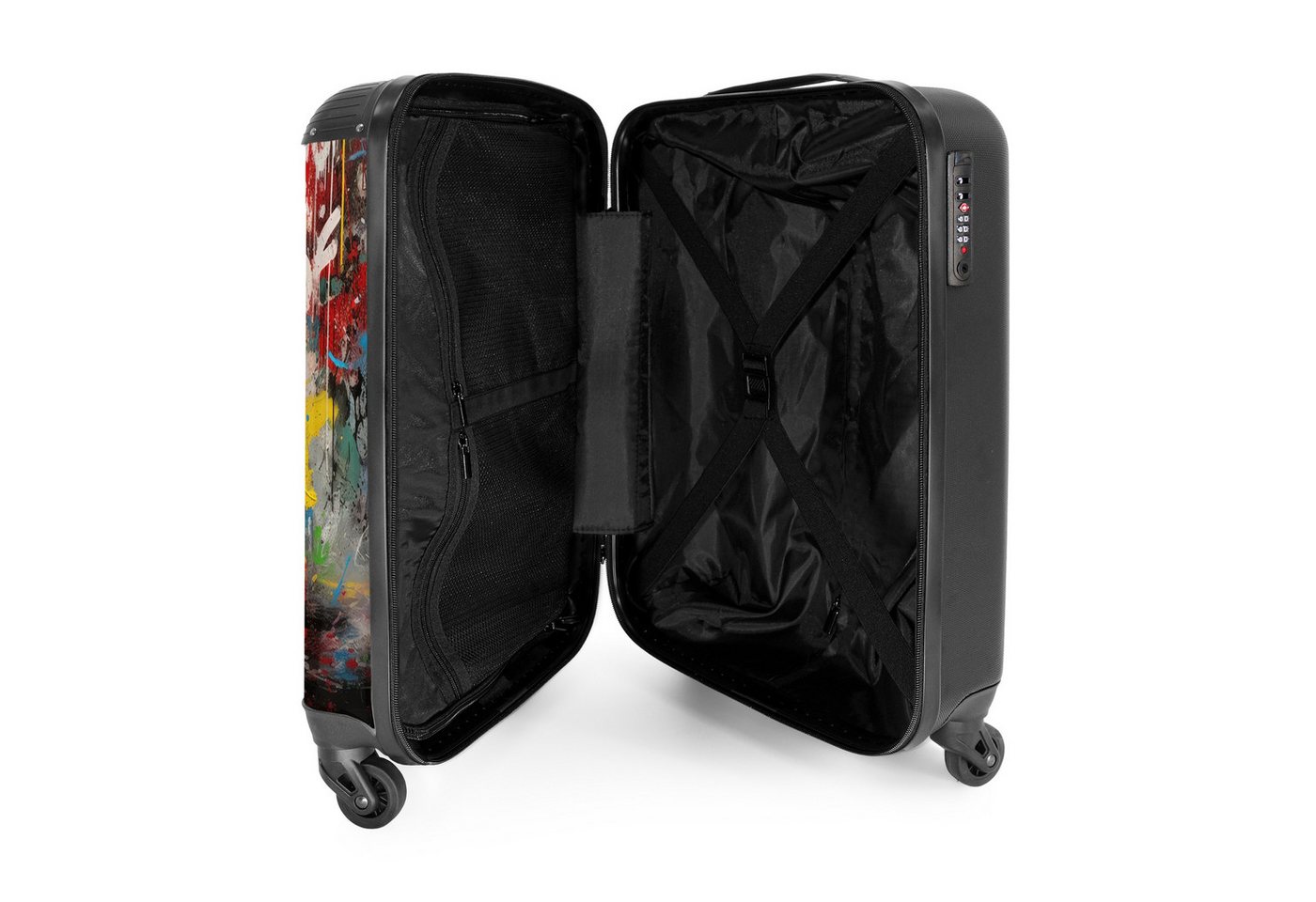 NoBoringSuitcases.com© Hartschalen-Trolley Schimpanse vor einer Graffiti-Wand 55x35x20cm, Reisetasche mit Rollen, Koffer Handgepäck Flugzeug