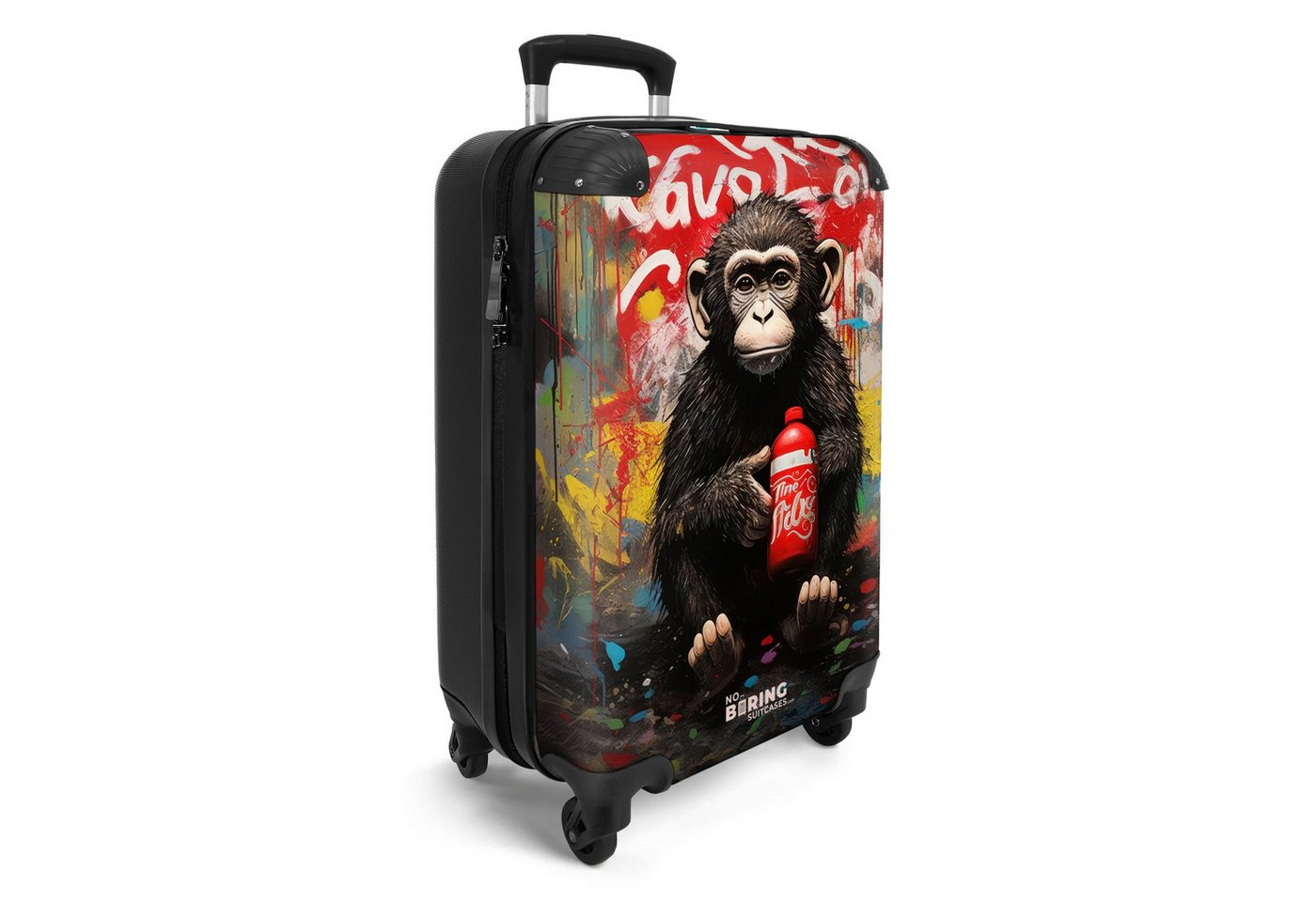 NoBoringSuitcases.com© Hartschalen-Trolley Schimpanse vor einer Graffiti-Wand 55x35x20cm, Reisetasche mit Rollen, Koffer Handgepäck Flugzeug Bild 4