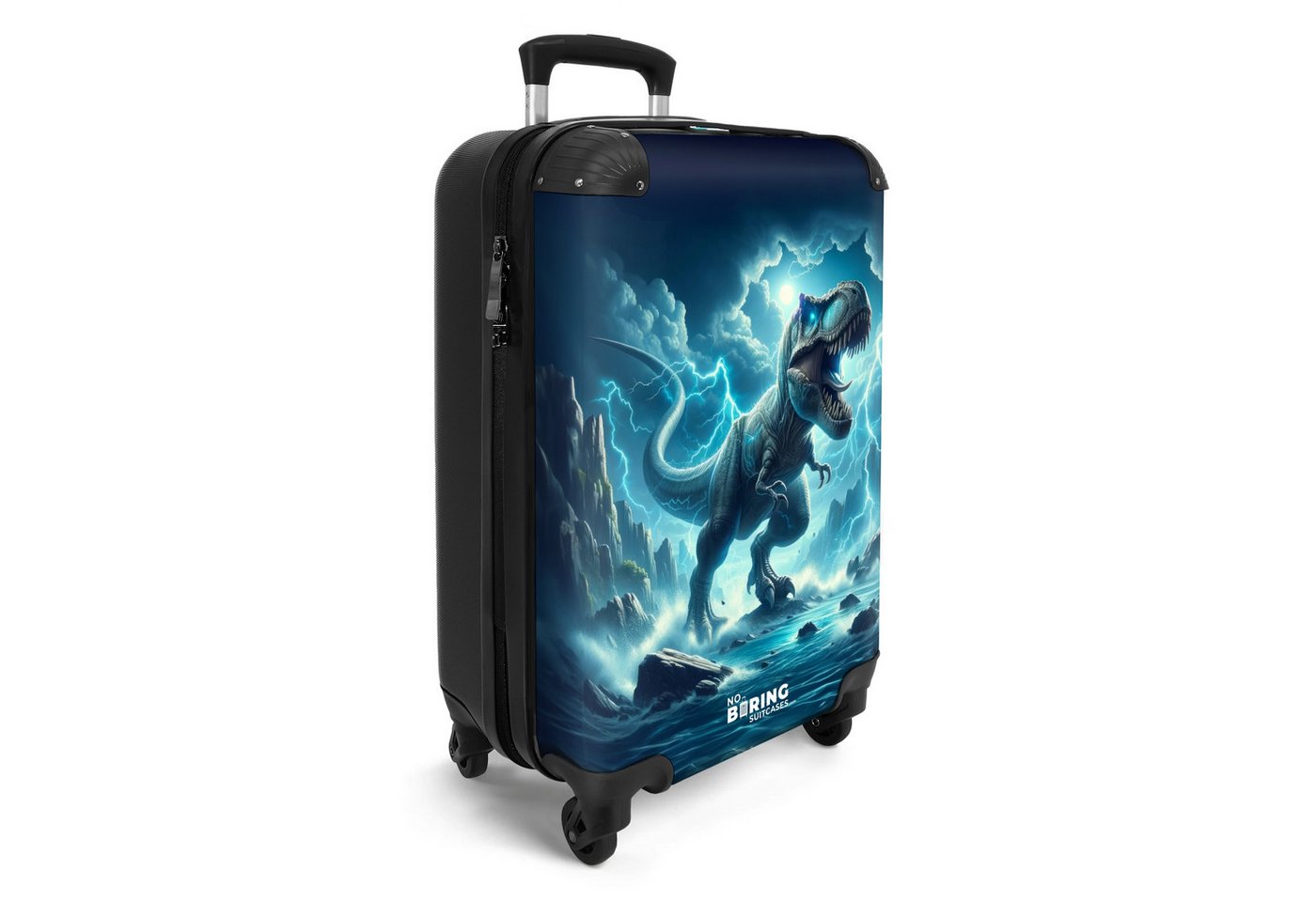 NoBoringSuitcases.com© Kinderkoffer Illustration eines Dinosauriers in Blautönen 55x35x20cm, Handgepäck Koffer, Hartschalenkoffer Kinder, Reisekoffer Jungen Bild 2