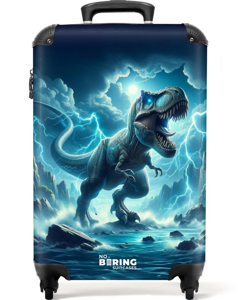 NoBoringSuitcases.com© Kinderkoffer Illustration eines Dinosauriers in Blautönen 55x35x20cm, Handgepäck Koffer, Hartschalenkoffer Kinder, Reisekoffer Jungen Bild 4