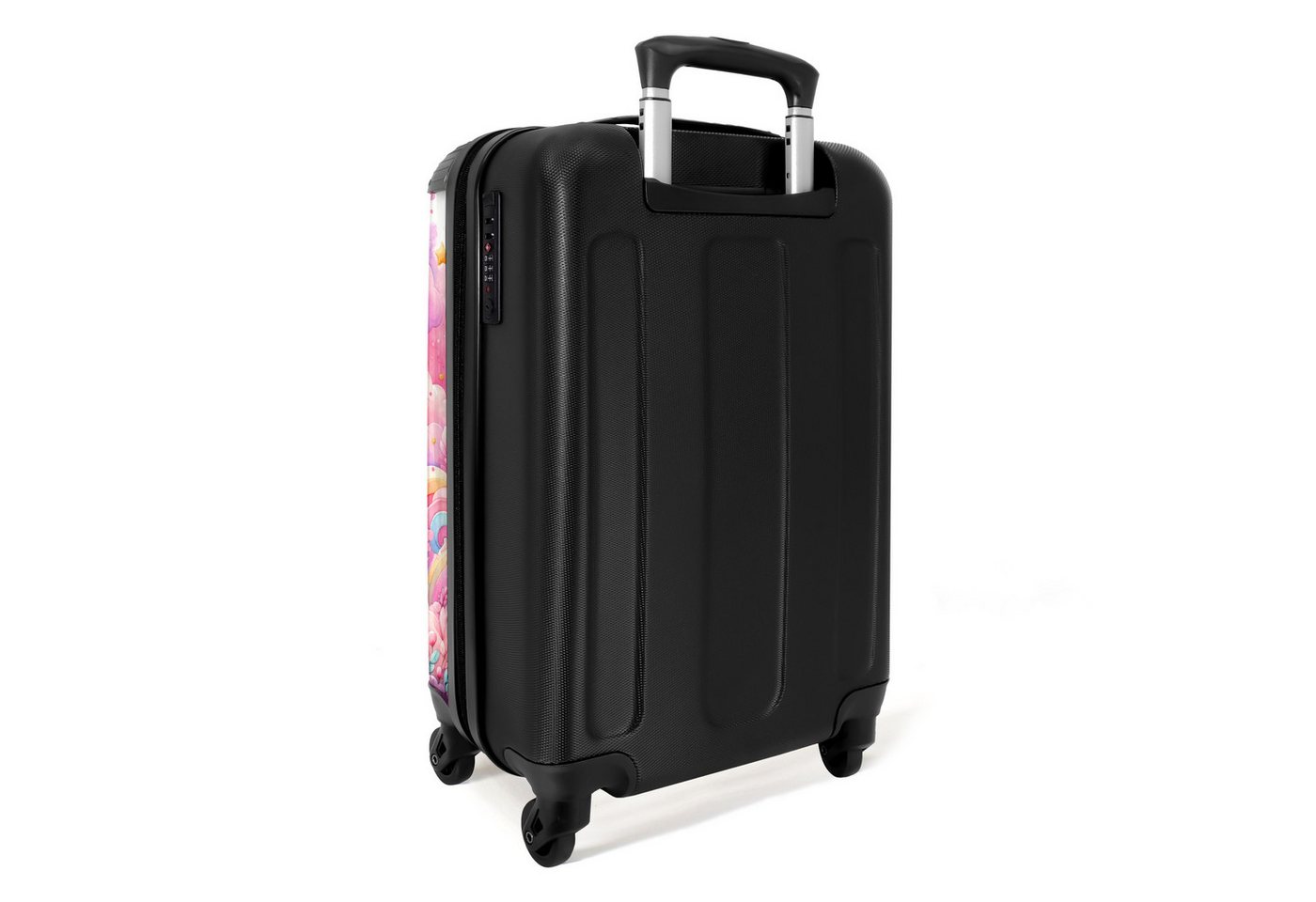 NoBoringSuitcases.com© Kinderkoffer Prinzessin und Einhorn mit Regenbogen und rosa Wolken 55x35x20cm, 4 Rollen, Handgepäck-Koffer, Kinderkoffer, Reisekoffer Mädchen Bild 3