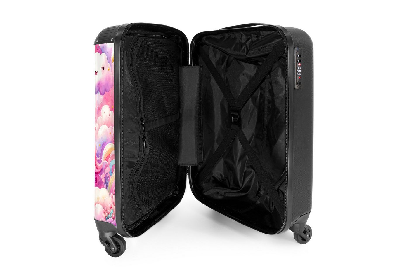 NoBoringSuitcases.com© Kinderkoffer Prinzessin und Einhorn mit Regenbogen und rosa Wolken 55x35x20cm, 4 Rollen, Handgepäck-Koffer, Kinderkoffer, Reisekoffer Mädchen Bild 4