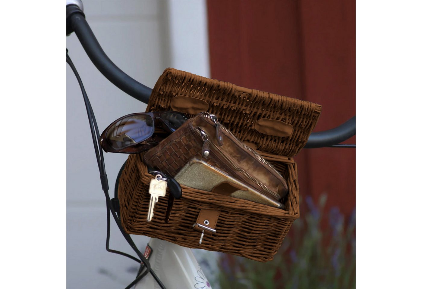 UNUS GARDEN Fahrradkorb Korb in weidenoptik Fahrradkorb KLEIN für vorne (Braun 11x22x13cm (HxBxT), für Handy, Portemonnaie oder Sonnenbrille Bild 3