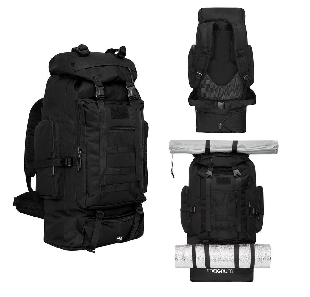 NILS CAMP Trekkingrucksack Militärrucksack Reiserucksack Outdoorrucksack (Spar-Set, 1-tlg., 75-90 x 41 x 30 cm), 100 l, 5 Fronttaschen, MOLLE-Panel, verkürzbar Bild 2