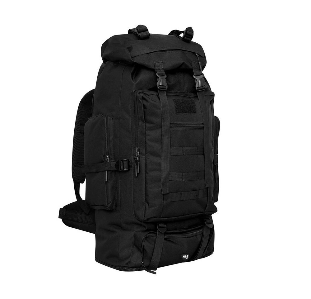 NILS CAMP Trekkingrucksack Militärrucksack Reiserucksack Outdoorrucksack (Spar-Set, 1-tlg., 75-90 x 41 x 30 cm), 100 l, 5 Fronttaschen, MOLLE-Panel, verkürzbar Bild 5