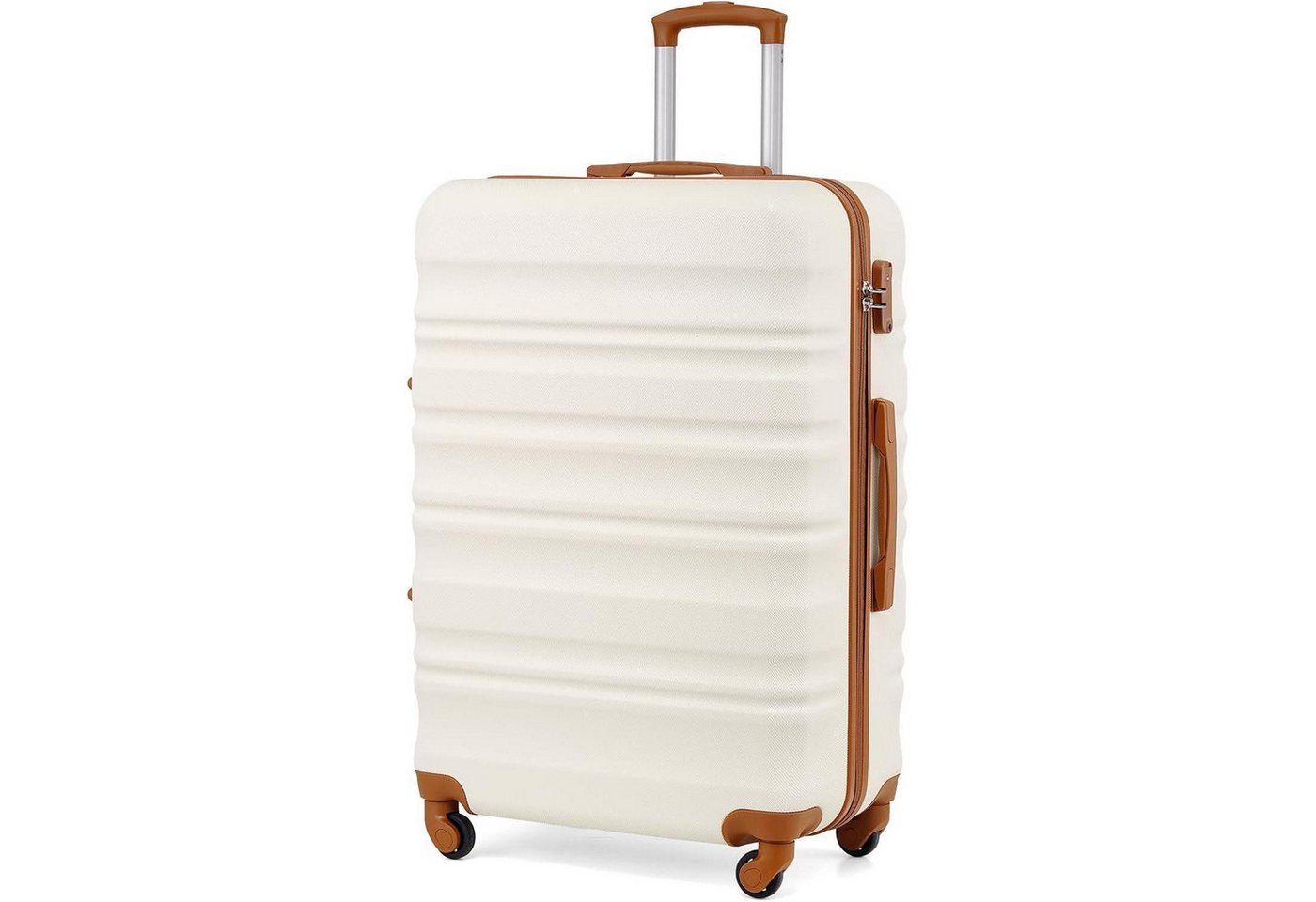 LuxusKollektion Hartschalen-Trolley Hartschalen Koffer Trolley TSA Schloss 4 Großer Koffer Weiß Braun Bild 3