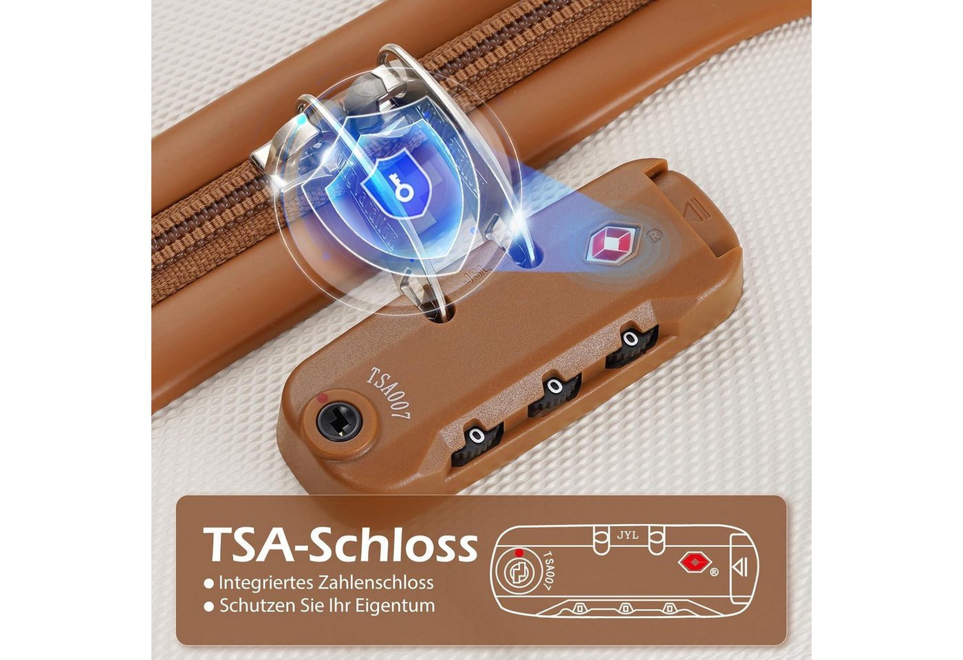 LuxusKollektion Hartschalen-Trolley Hartschalen Koffer Trolley TSA Schloss 4 Großer Koffer Weiß Braun Bild 4